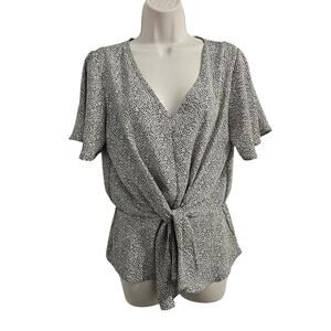 SIENNA SKY Polka Dot Short Sleeve Top Gray Black Size L